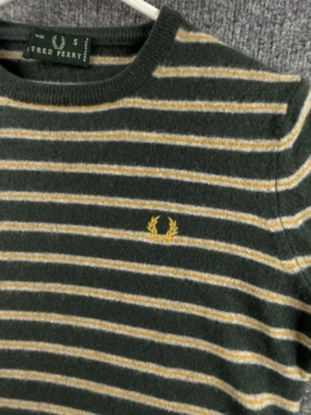 Fred Perry Small Striped All Wool Crew Neck Long Sleeve Italy Green Sweater Mens